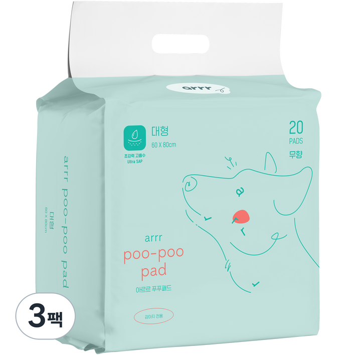 아르르 반려동물 푸푸 배변패드 대형 80 x 60 cm 무향 20p, 20매, 3팩 아르르 반려동물 푸푸 배변패드 대형 80 x 60 cm 무향 20p, 20매, 3팩