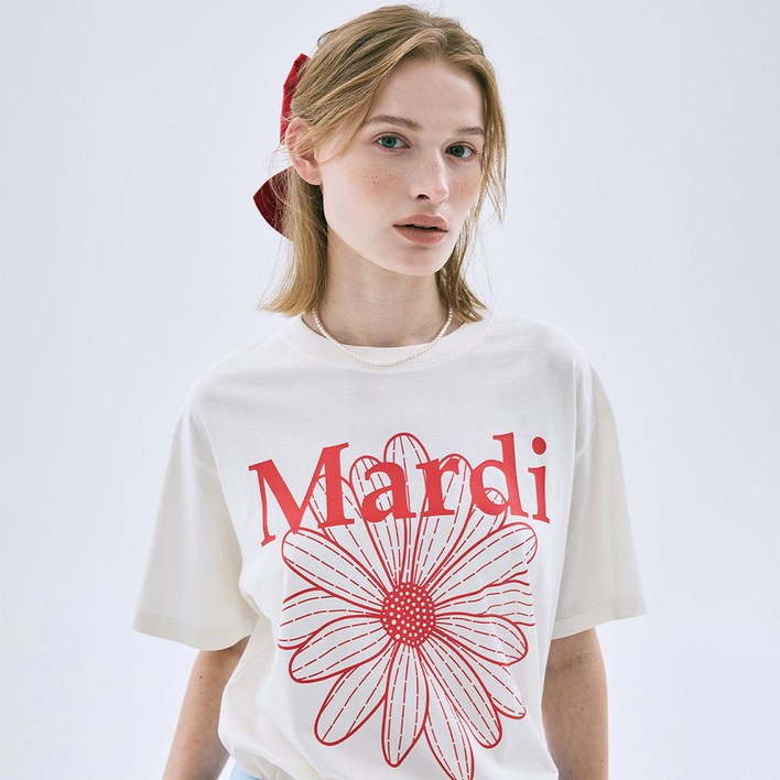 마르디메크르디 여성용 TSHIRT FLOWERMARDI 반팔 티셔츠