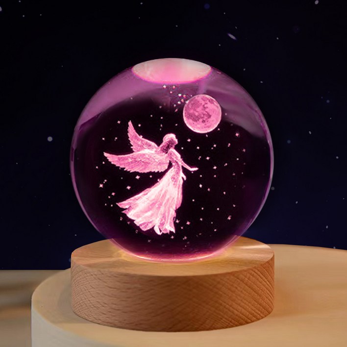 연하 크리스탈구 감성조명 색변환 무드등 8cm  선물박스, 천사