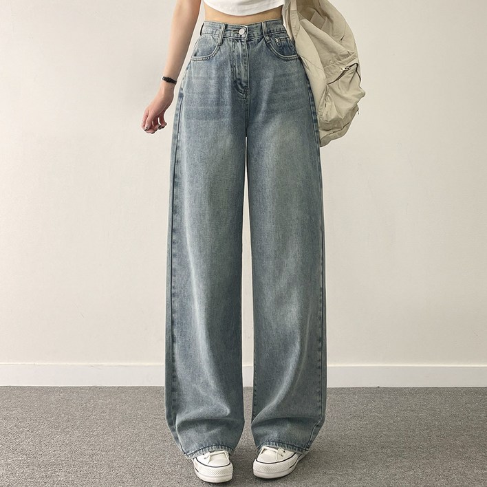 여성용 컴포터블 일자 와이드 데님 팬츠 기본