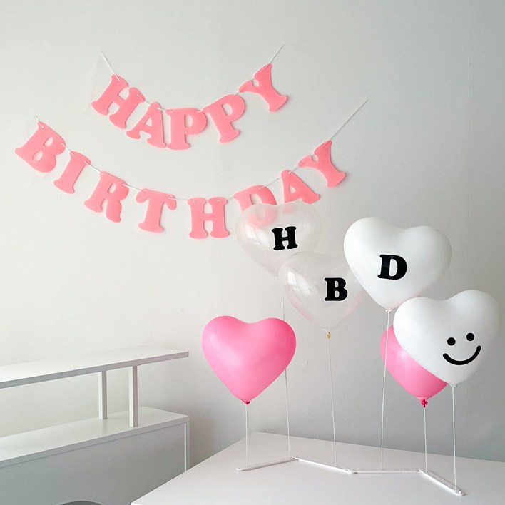 하피블리 스키니 스탠드 레터링 가랜드 하트 풍선 생일 파티 용품 세트, 1개, 생일가랜드핑크 하피블리 스키니 스탠드 레터링 가랜드 하트 풍선 생일 파티 용품 세트, 1개, 생일가랜드핑크