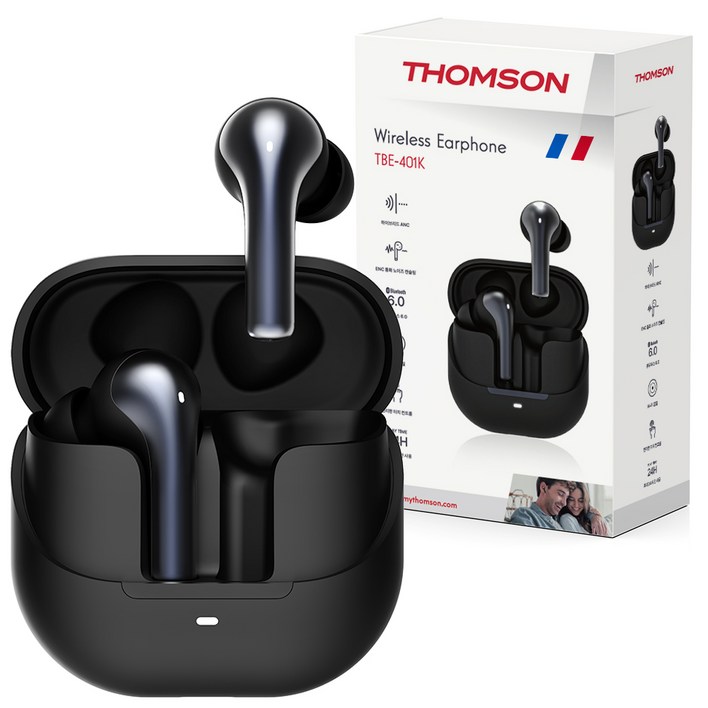 프랑스 톰슨 하이브리드 ANC 38dB 노이즈캔슬링 블루투스 6.0 무선 이어폰, 블랙