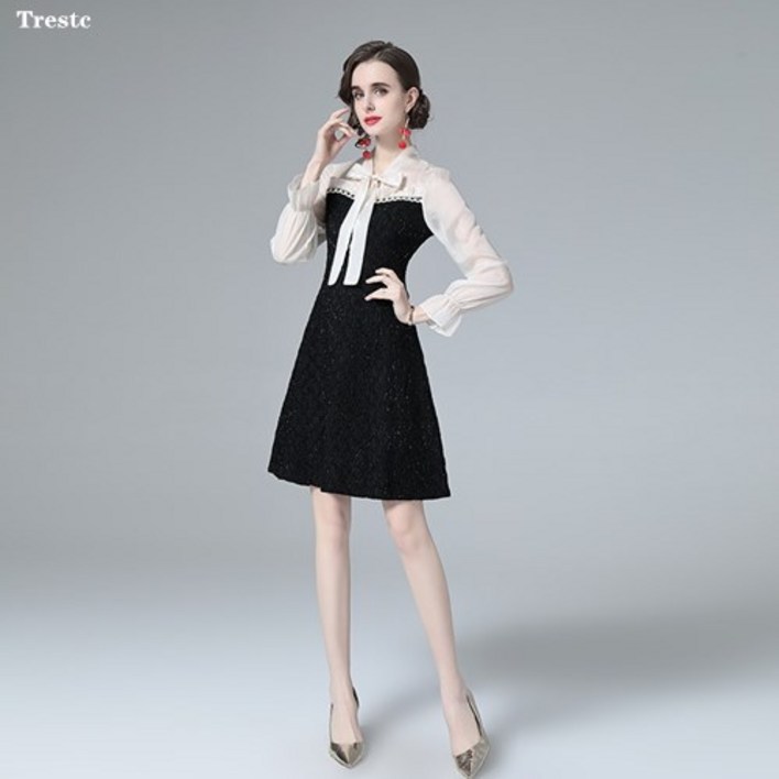 Trestc 여성 봄여름 쉬폰 긴팔 미디원피스 A5335