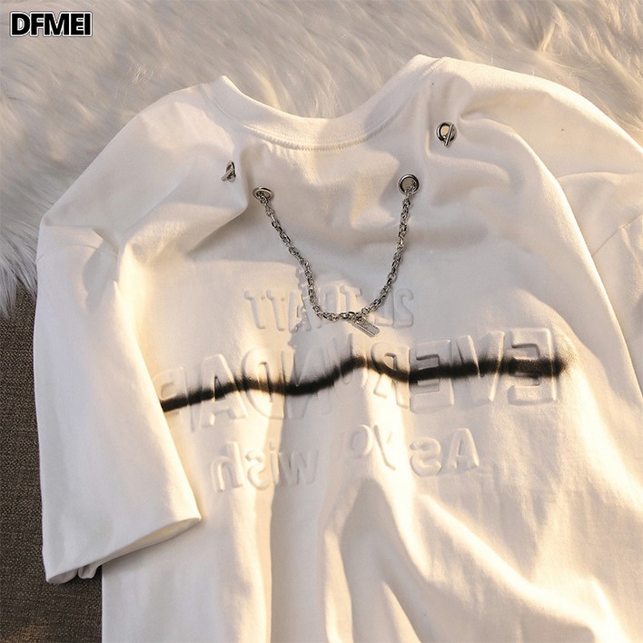 DFMEI 입체 레터링 목걸이 반팔 티셔츠 남