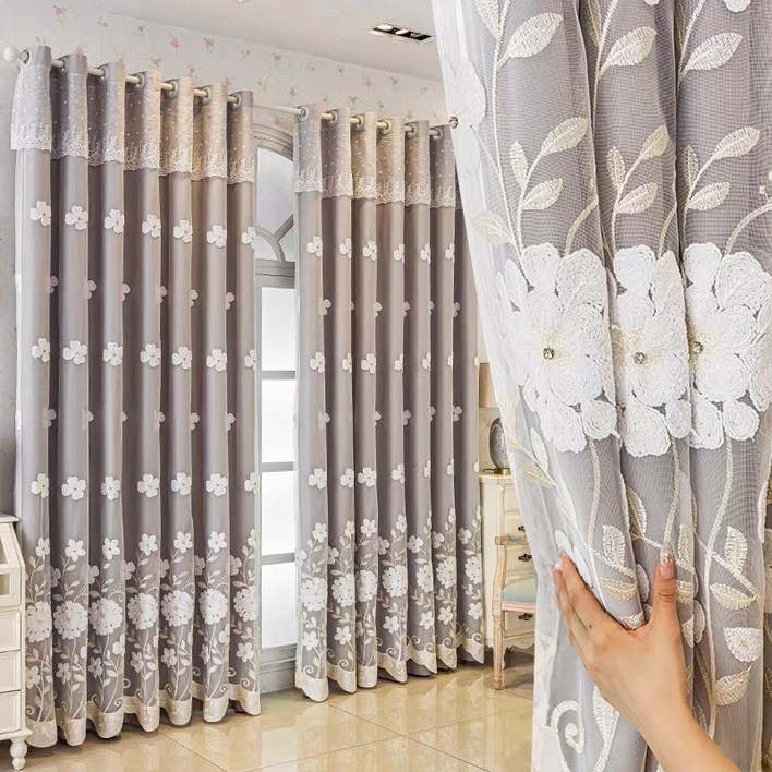 혜신 아일렛형 11 유럽식 큐빅 큰꽃무늬 커튼 거실 침실 차광 커튼