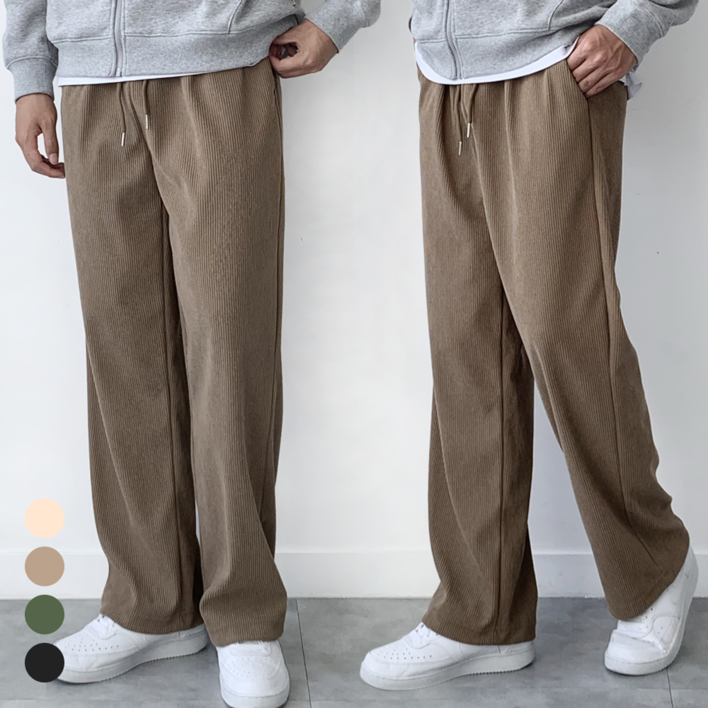 핏노블 남자 코듀로이 바지 밴딩 와이드팬츠