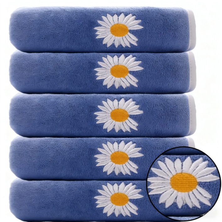 상덕 호텔수건 수건 주름 국화 자수 고급 수건, 5개, 짙은 남색