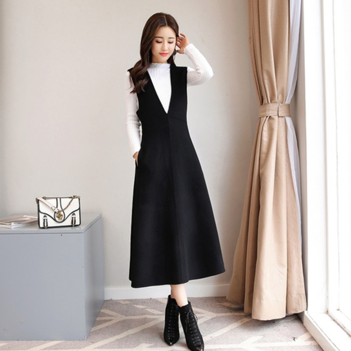 해외구매대행 봄 가을 얇고 줄이는 셔츠 원피스 정장 조끼 스커트 모직조끼 스커트 가을 겨울 스트랩15853