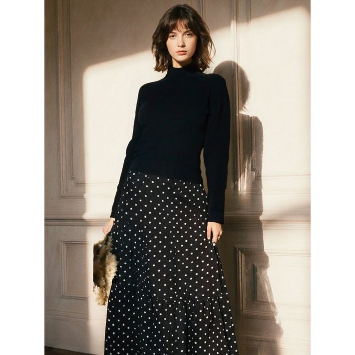 씨 블랙 도트패턴 니트 콤보 원피스 SHOCX2941