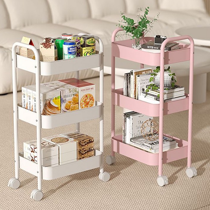 리빙원 이동식 철제 주방트롤리 틈새 수납트롤리 주방카트 왜건 이동식선반 3단 4단 트롤리, 블랙, 3단