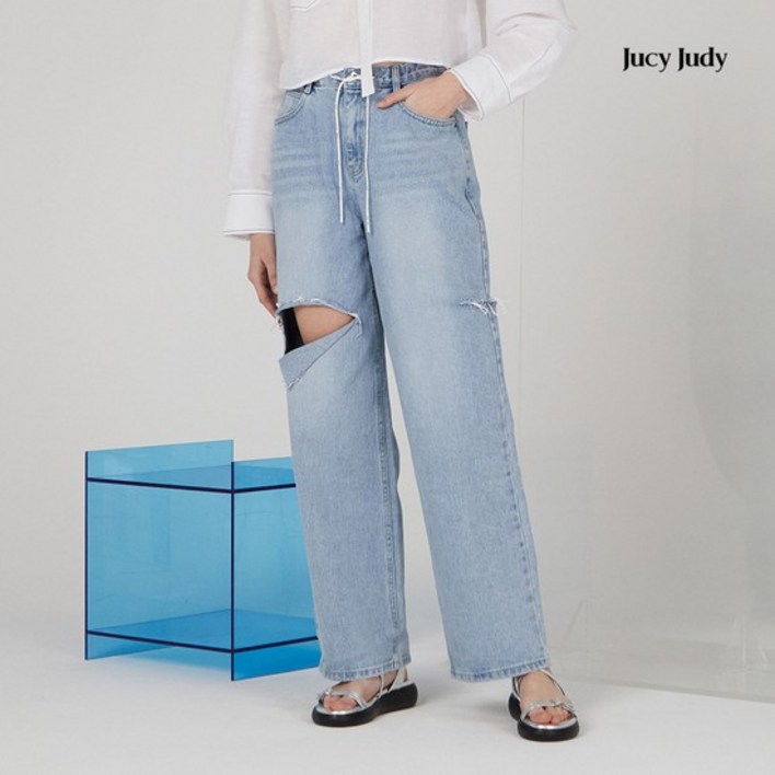 쥬시쥬디 여성용 J 로고 스트링 데미지 데님 팬츠 JYDP321J