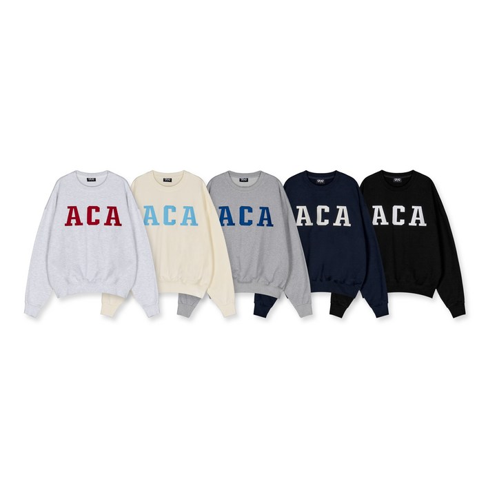 ACA 국산 빅 로고 맨투맨 자수 쭈리 봄 가을 면100 ACA 국산 빅 로고 맨투맨 자수 쭈리 봄 가을 면100