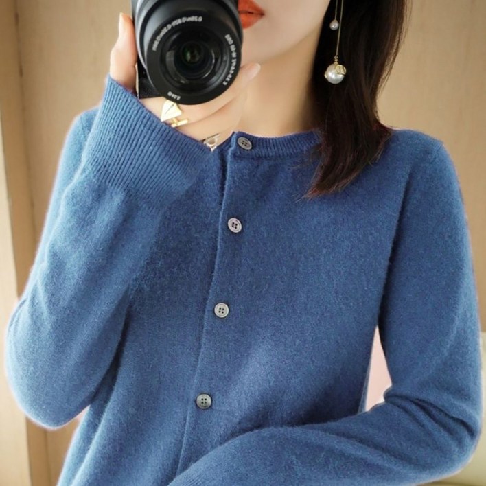 데일리쮸 부드러운 여성 라운드 긴팔 니트 가디건
