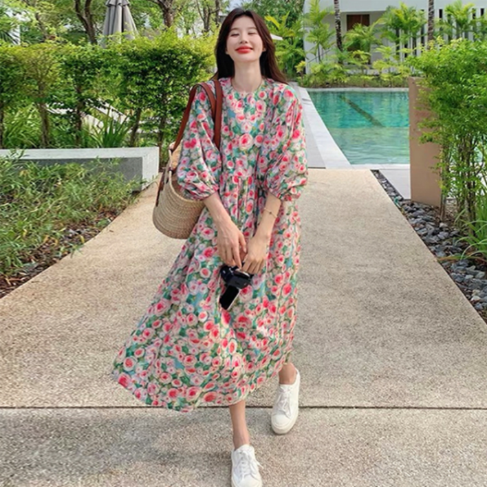 무드무드 뷰이 플로럴 5부 셔링 원피스