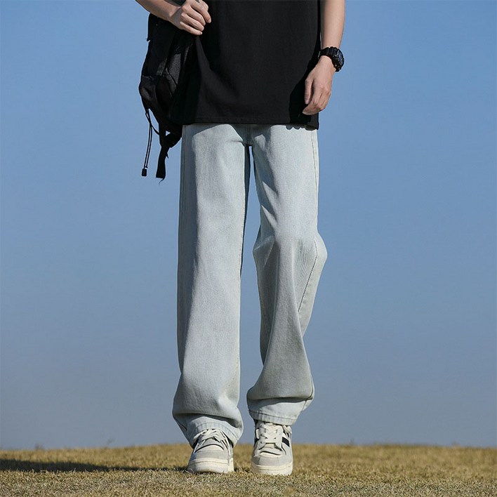 AOKADA 남성 세미 와이드 워싱 데님 팬츠 오버핏 일자 통청바지