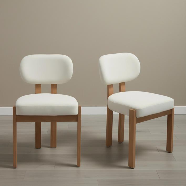 TOSEE 식탁의자, 중세풍 원목프레임 체인울 원단,2개, 2개, 베이지색