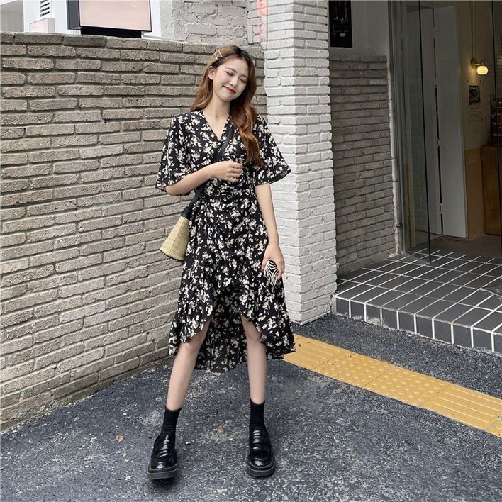 해피유통 여성 빈티지 언발 패션 플라워 원피스 jhlqy