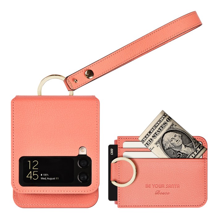 갤럭시 Z플립4 케이스 이태리 비건 가죽 힌지보호 카드 수납 링 지플립4 보스코카드포켓3 비앙코카드포켓1 핸드스트랩 세트