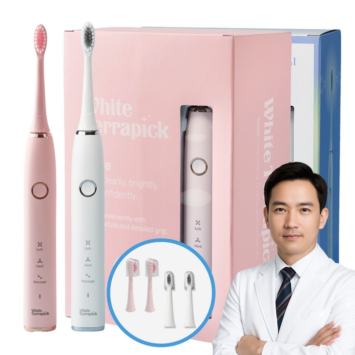 프로벨 음파전동칫솔 저자극 1년무상AS 칫솔모2개포함, 화이트테라픽 음파칫솔, 민트, 1개, 화이트테라픽 음파칫솔, 화이트핑크, 2개