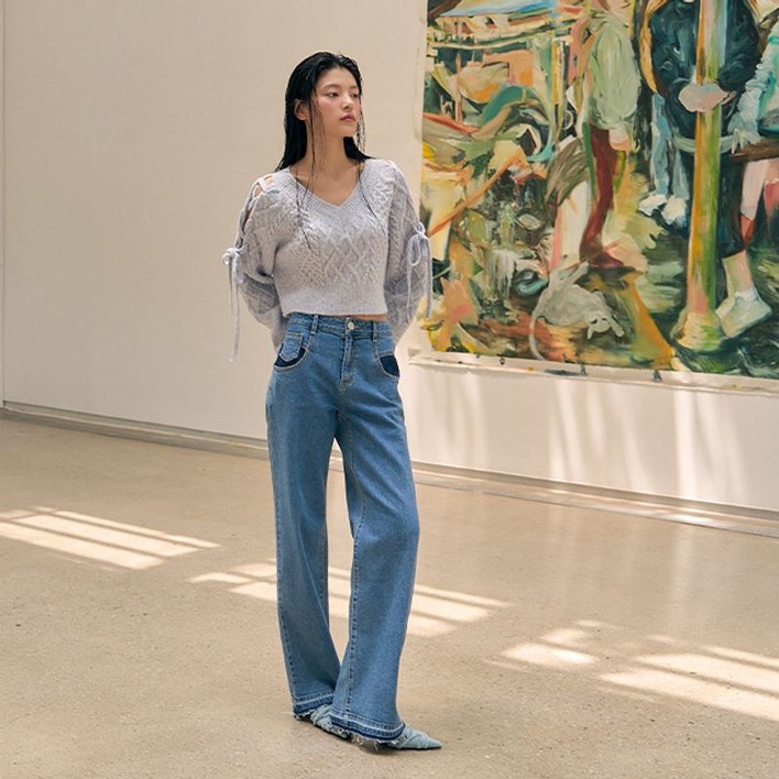 에고이스트 포켓 배색 포인트 와이드 데님 팬츠 EQ4DP963