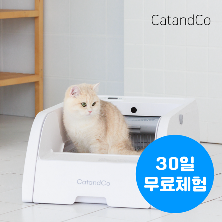 캣앤코 고양이 오픈형 자동화장실 스마트 프리미엄 자동처리기 배변 저소음 화장실 청소 살균, 1개, 화이트 일반