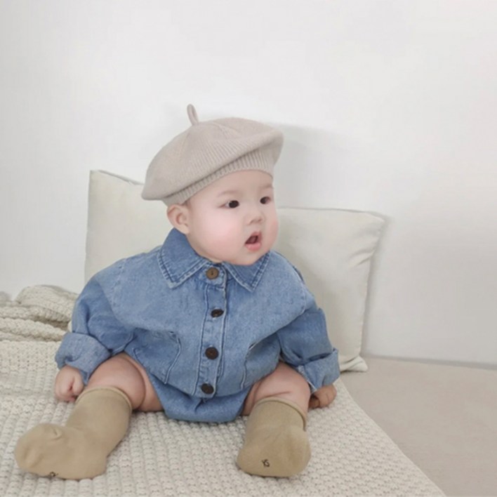 당일발송 아기 신생아 베이비 청 데님 긴팔 바디슈트 외출복