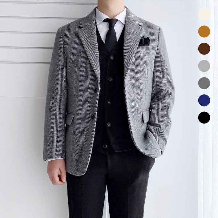 레브클래식 남자 겨울 콤비 자켓 블레이저 세미 캐주얼 정장 울터치 마이 체크 빅사이즈