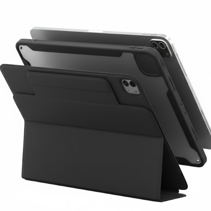 모키보 프리앵글 각도조절이 되는 아이패드 케이스 세로 거치대 커버 에어 미니 프로 호환 펜슬수납 마그네틱  플렉스, 블랙, 1개