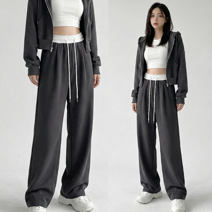 미사813 여성 키작녀 배색 일자 조거 트레이닝 바지 밴딩 츄리닝 팬츠