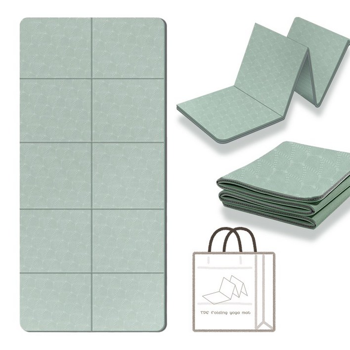 프리미엄 두꺼운 TPE 트레이닝 헬스 매트 접이식 10단 요가매트 8mm, 그린, 1개