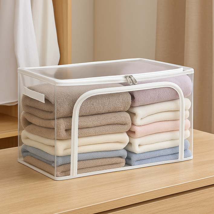 도르리 다용도 리빙박스 이불 옷 정리 투명 대용량 수납박스 폴딩박스, 화이트, 1개