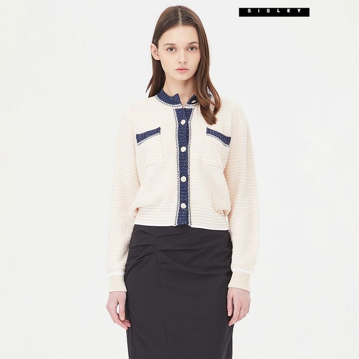 매장정품 SISLEY 시슬리 라운드넥 배색 니트 가디건(SAKC10411) 991726