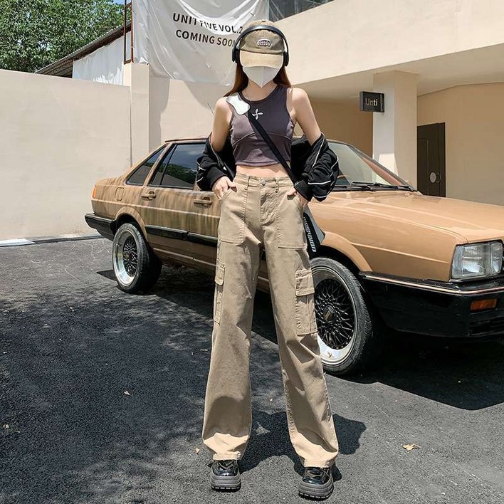 여성 일자 카고 팬츠 캐주얼 봄 가을 바지 카키 베이지 블랙 옵션