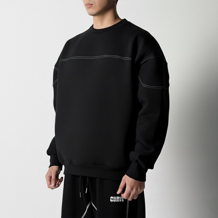 스티치 럭비 맨투맨 이중지 합포 커플 맨투맨 기모 무지 빅사이즈 오버핏 도프룸