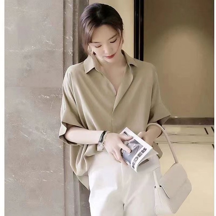 해피유통    봄 여름 셔츠 여자 가오리핏 카라 셔츠  BJJ001