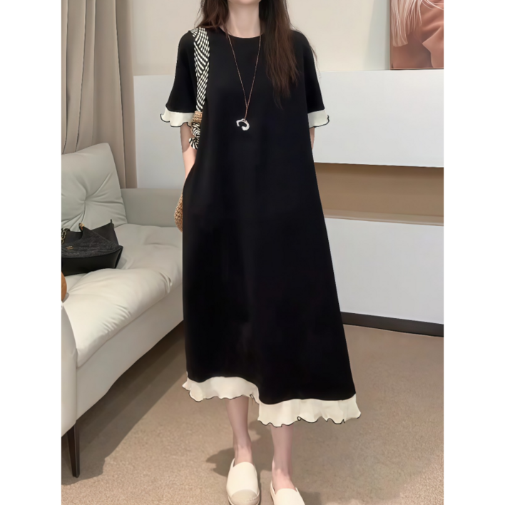 ZAJA 여성 반팔 라운드넥 원피스 프릴 빅사이즈 데일리룩