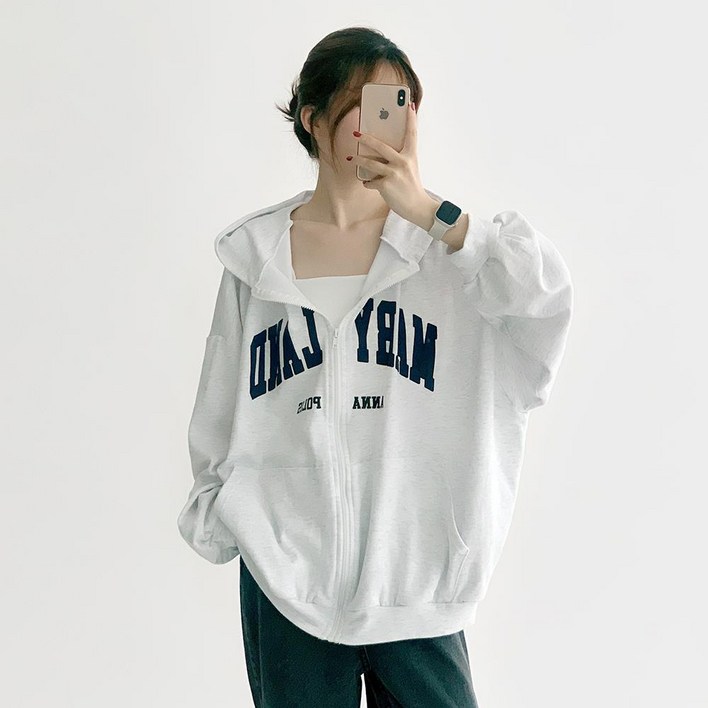 국내제작간절기ver 데이지클로젯 메리 긴팔 레터링 오버핏 후드집업  봄 가을 루즈핏 빅사이즈 여성 여자 기본템 학생 교복템 데일리룩 남성 남자 남녀공용 프린팅 얇은 아우터