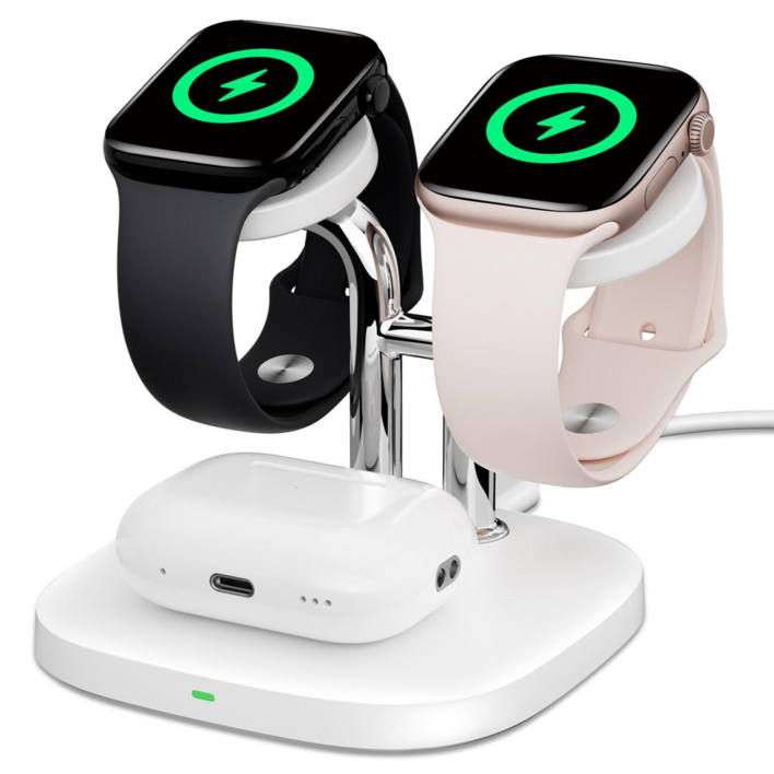 SwanScout704A 듀얼 애플워치 무선충전기 아이워치11 에어팟 3in1 충전 거치대 호환 화이트, 회이트, 1개