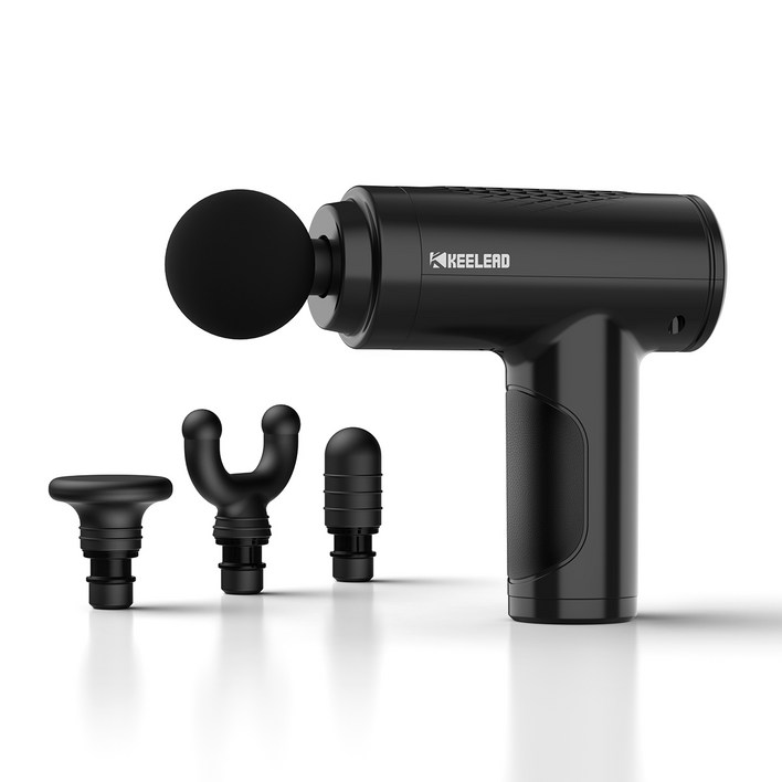 KEELEAD 미니 전신 진동 사일런트 근육 근막 마사지건+헤드 4종 K207, 검은색