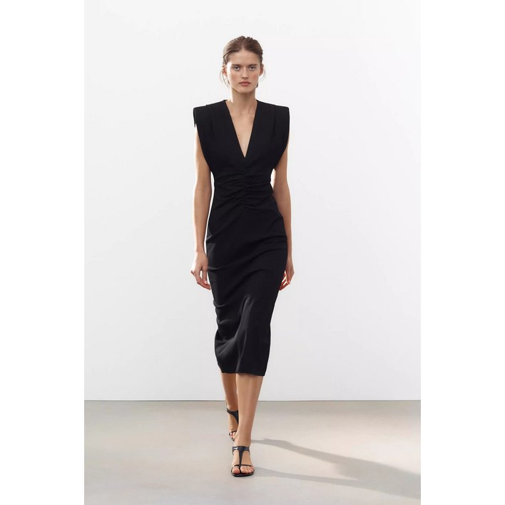 5H42922  자라원피스 여자브이넥민소매원피스 주름 롱  2371402