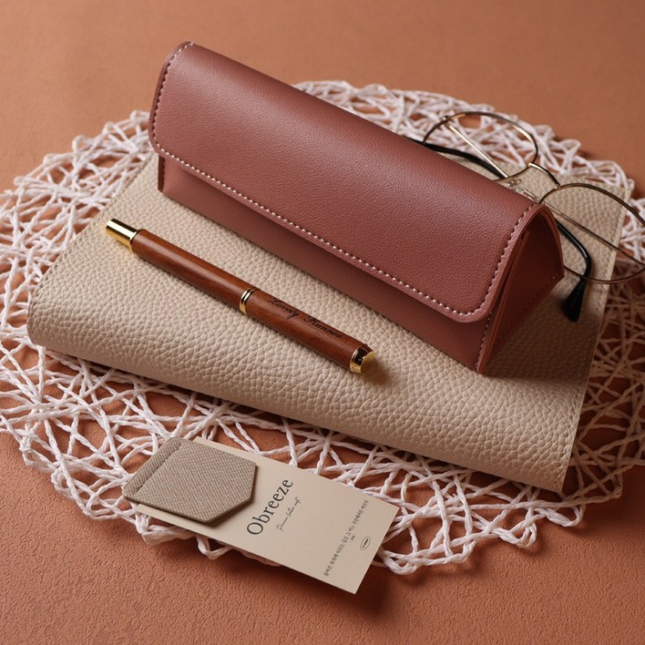 [각인가능]오브리즈 고등학생 대학생 중학생 대용량 공방 가죽 삼각필통 펜파우치, 1개, 로즈 핑크