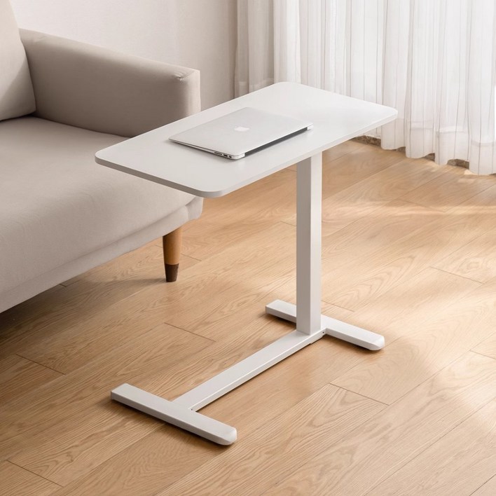 이하니 유압식 높이조절 테이블 이동식 사이드테이블 사이드데스크 침대책상 소파책상, 화이트