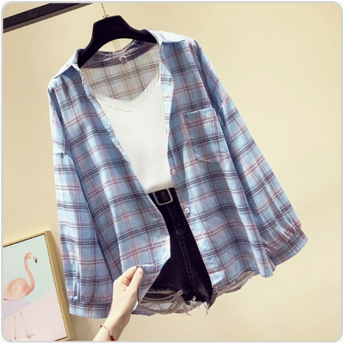 에쉬울프 여성용 데일리 체크셔츠 루즈핏