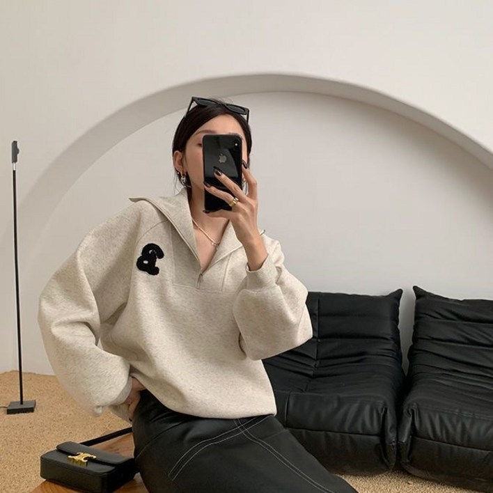 빌리즈빈 여성 박시핏 캐주얼 반집업 맨투맨 5906 빌리즈빈 여성 박시핏 캐주얼 반집업 맨투맨 5906