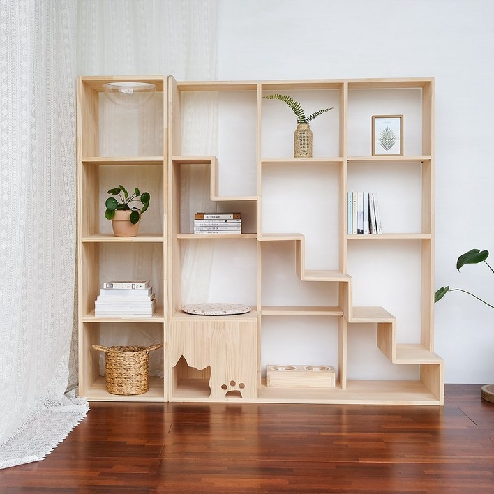 고양이서가 집사5호 책장 원목 캣타워(+4단 투명볼 책장 포함), 1세트