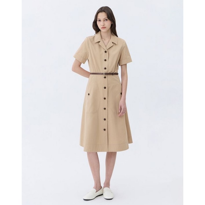 백화점정품 헤지스 레이디스 원피스 가격인하스테디셀러베이지 벨티드 반팔 셔츠형 WSDR4B307I2 하객
