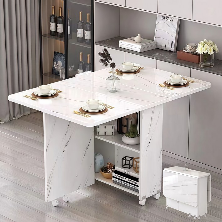 YAPOGI 가정용 다기능 확장형 수납 가능 대리석 무늬 우드 식탁 모조 세라믹식탁 접이식 식탁 수동 설치