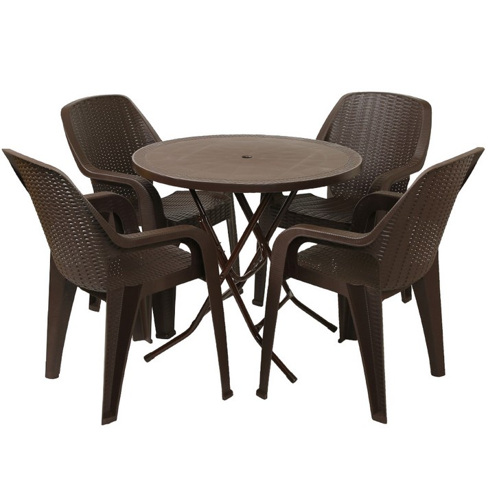 지오리빙 라탄 테이블 원탁 + 팔걸의 의자 4p 세트 고객직접설치