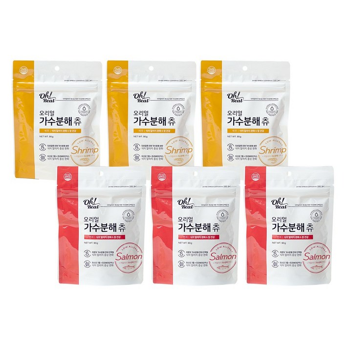 옵티펫 반려동물 오리얼 가수분해 츄 간식, 혼합맛연어새우, 90g, 3개