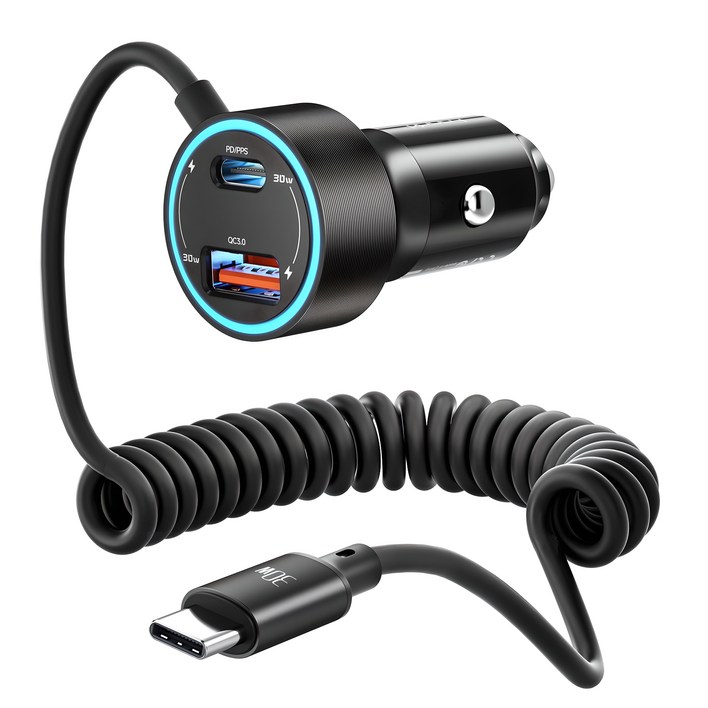 Toocki 60W PD3.0QC3.0TypeC 3 in 1 반투명 고속 차량용 충전기, 나이트 블랙, TQCC26A